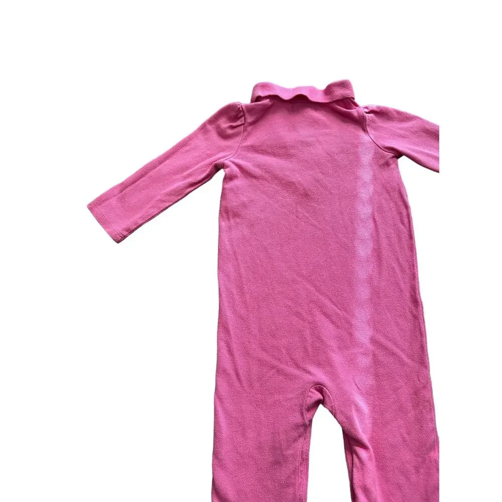 Ralph Lauren Babies 9M Pink and Logo Long Sleeve Button Up Neck One Piece